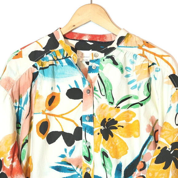 Anthropologie Floral Button Down Shirt Relaxed Fit Long Sleeve Tropical Boho S - Picture 3 of 16